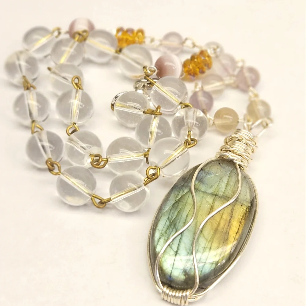 Handmade Wire Wrapped Labradorite beaded Necklace
